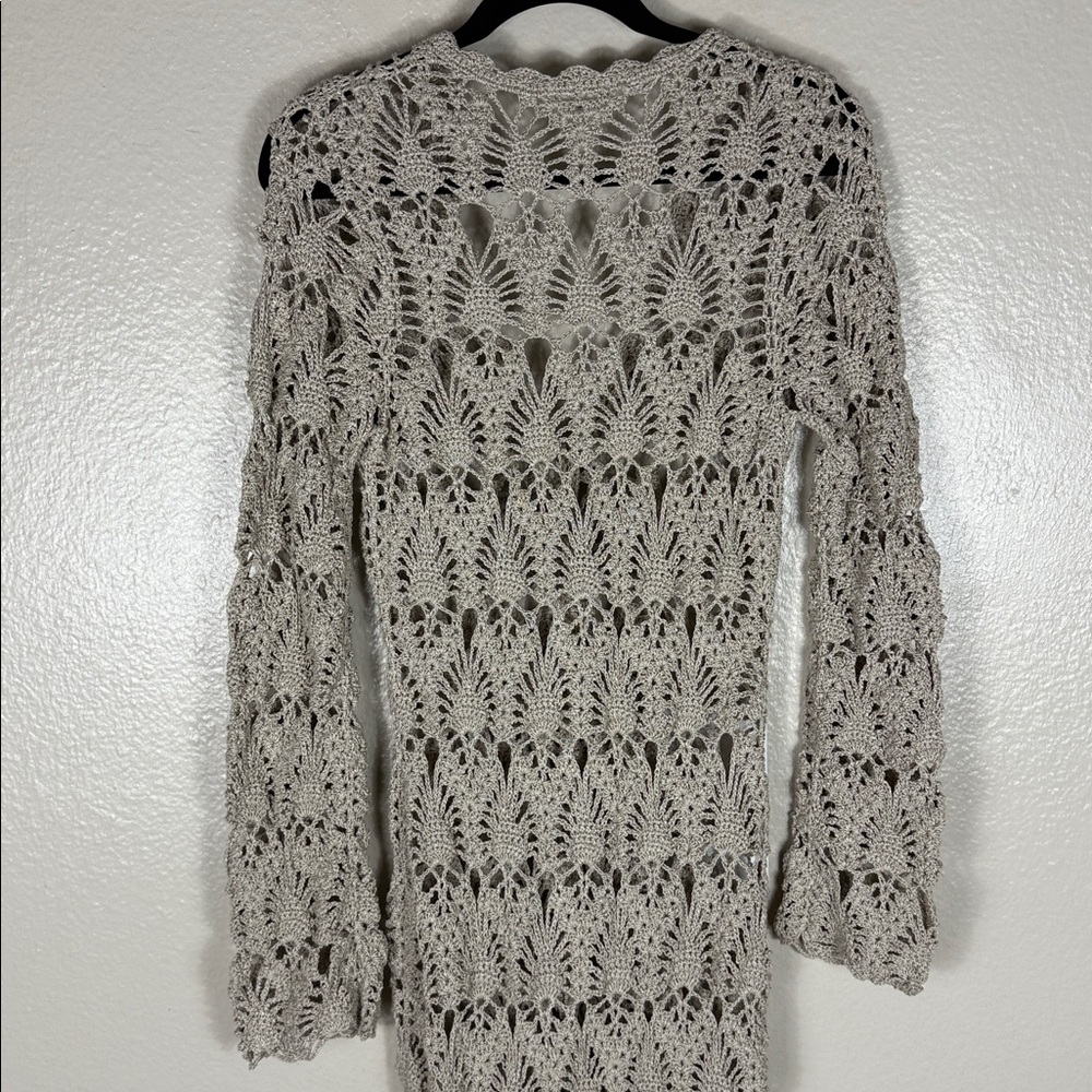 Tularosa Aver Crochet Maxi Cardigan Sweater Duster Beige Long Sleeve - Picture 8 of 9